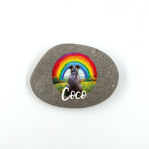 Rainbow Staffordshire Bull Terrier Grey Personalised Pebble